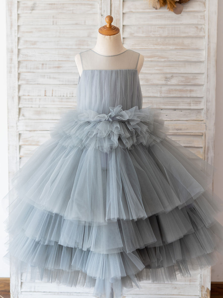 Jewel Neck Sleeveless Kids Social Party Dresses-showprettydress