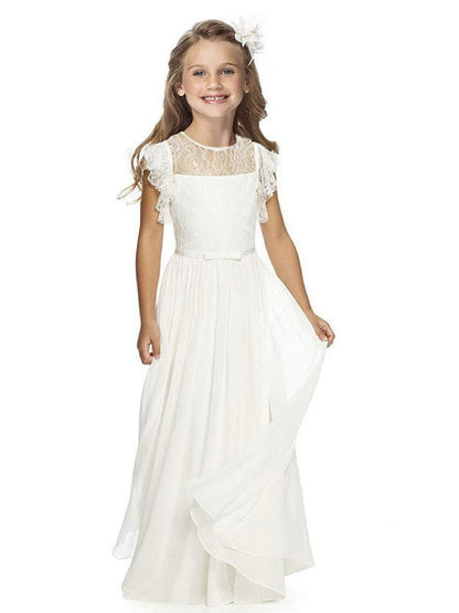 Jewel Neck Sleeveless Pleated Formal Kids Flower Girl Pageant Dress-showprettydress