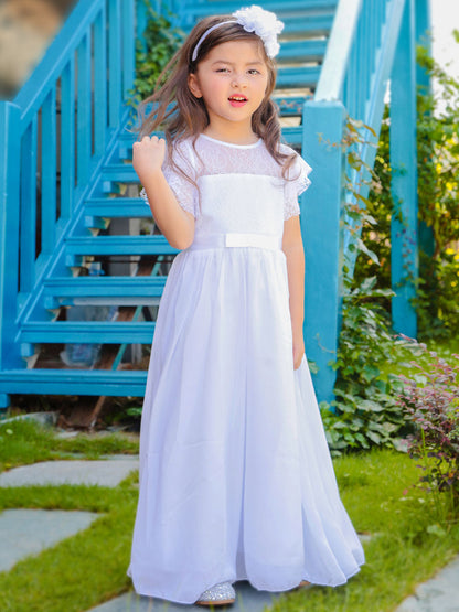 Jewel Neck Sleeveless Pleated Formal Kids Flower Girl Pageant Dress-showprettydress