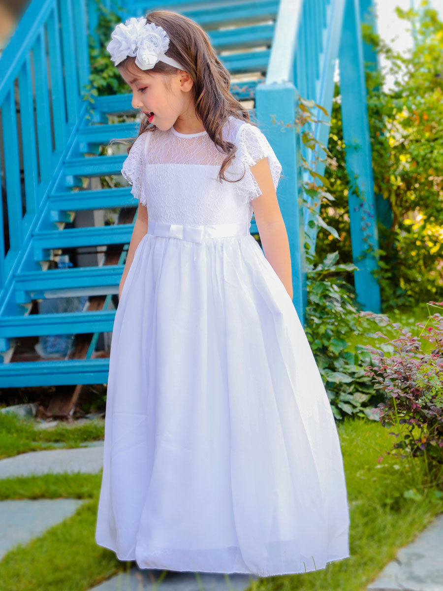 Jewel Neck Sleeveless Pleated Formal Kids Flower Girl Pageant Dress-showprettydress