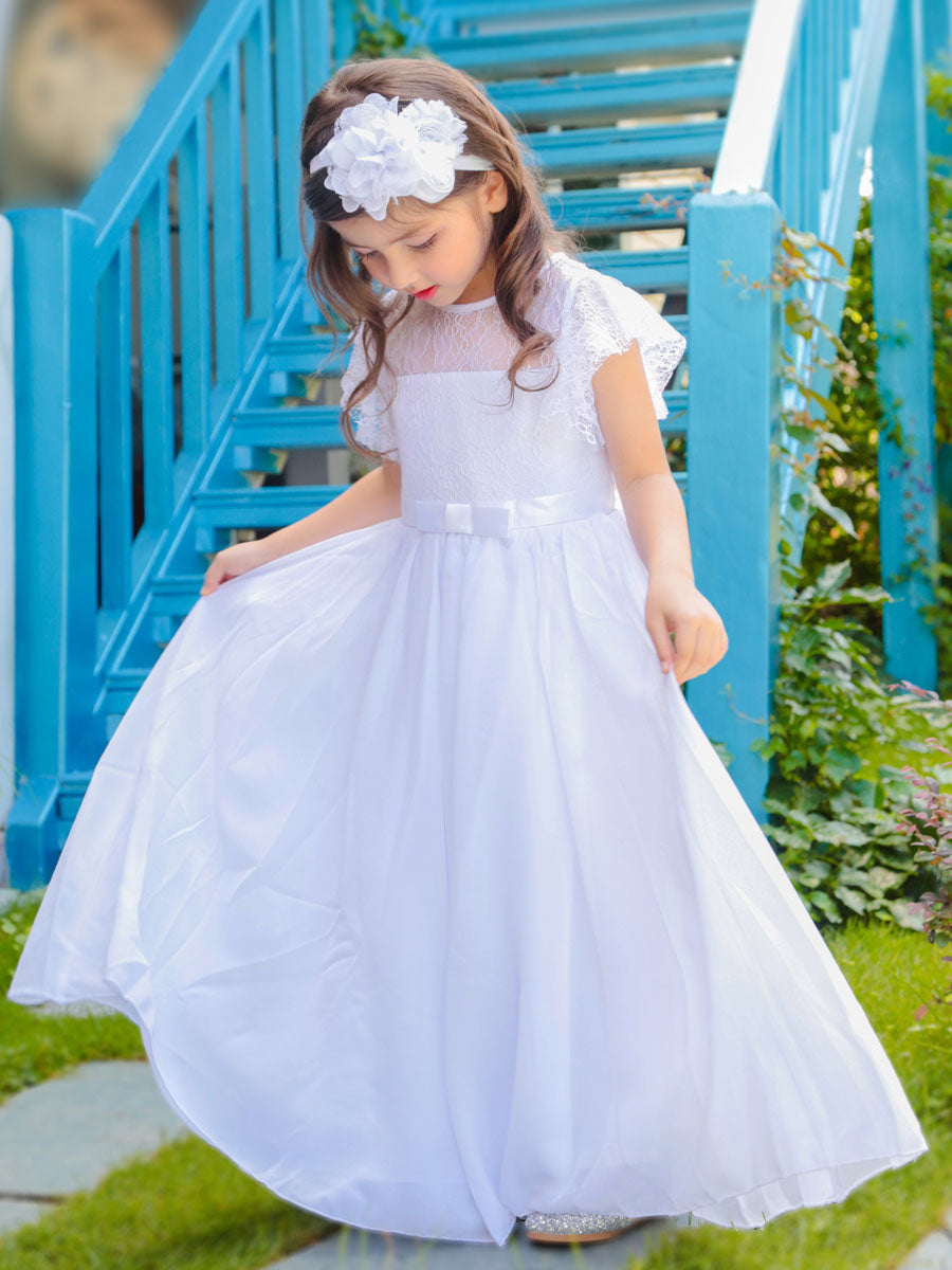 Jewel Neck Sleeveless Pleated Formal Kids Flower Girl Pageant Dress-showprettydress