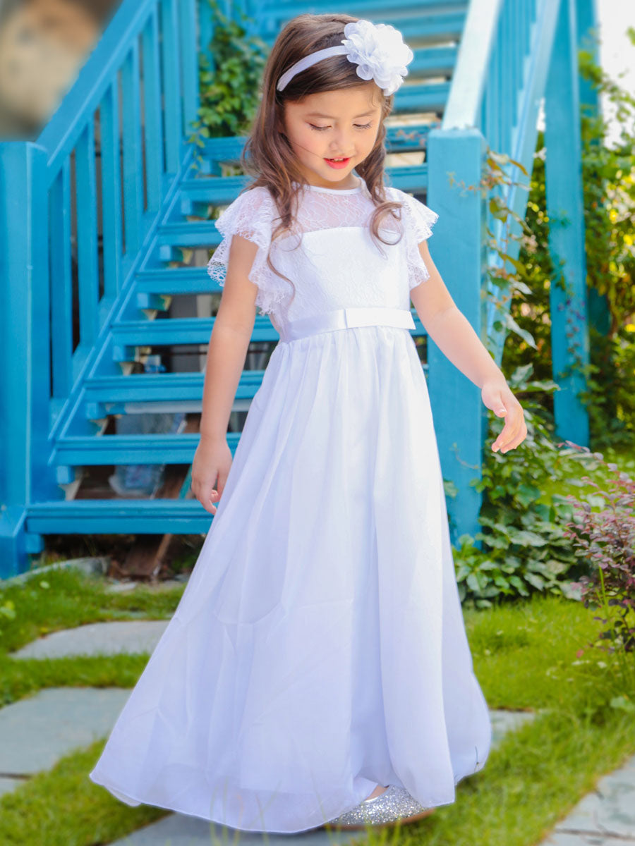 Jewel Neck Sleeveless Pleated Formal Kids Flower Girl Pageant Dress-showprettydress