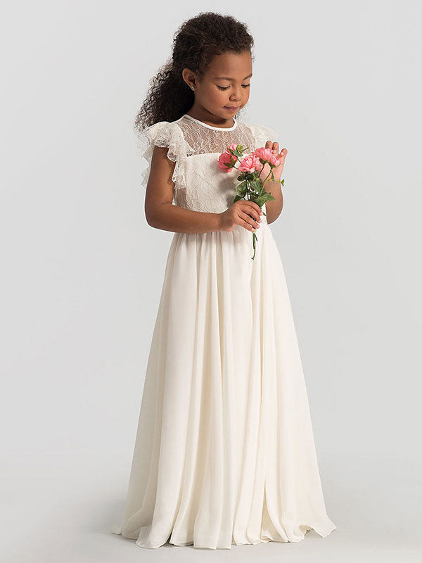 Jewel Neck Sleeveless Pleated Formal Kids Flower Girl Pageant Dress-showprettydress