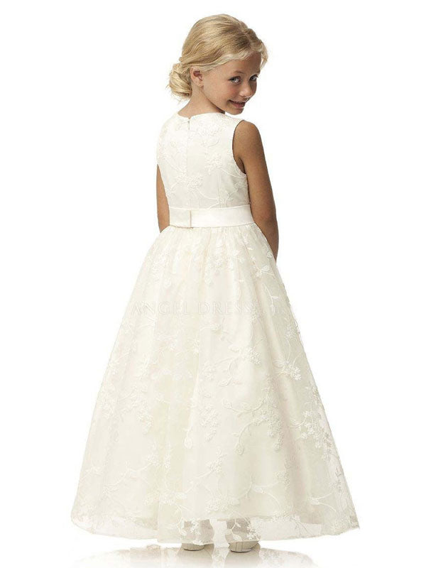 Jewel Neck Sleeveless Sash Formal Kids Pageant flower girl dresses-showprettydress