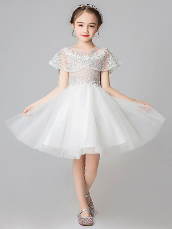 Jewel Neck Sleeveless Short Embroidered Kids Party Dresses With Wrap-showprettydress