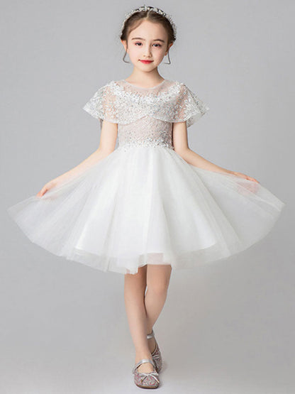 Jewel Neck Sleeveless Short Embroidered Kids Party Dresses With Wrap-showprettydress