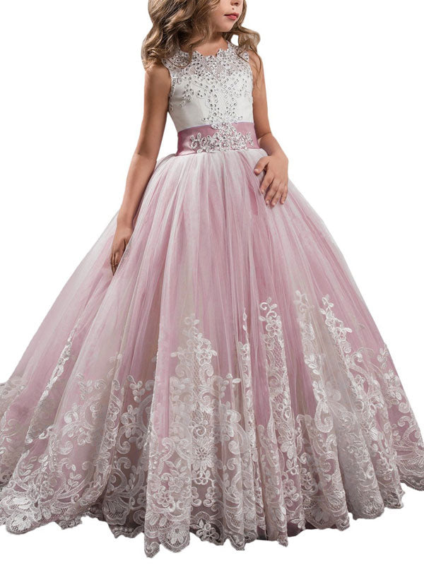 Jewel Neck Sleeveless Studded Formal flower girl dress-showprettydress