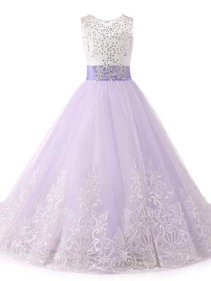 Jewel Neck Sleeveless Studded Formal flower girl dress-showprettydress