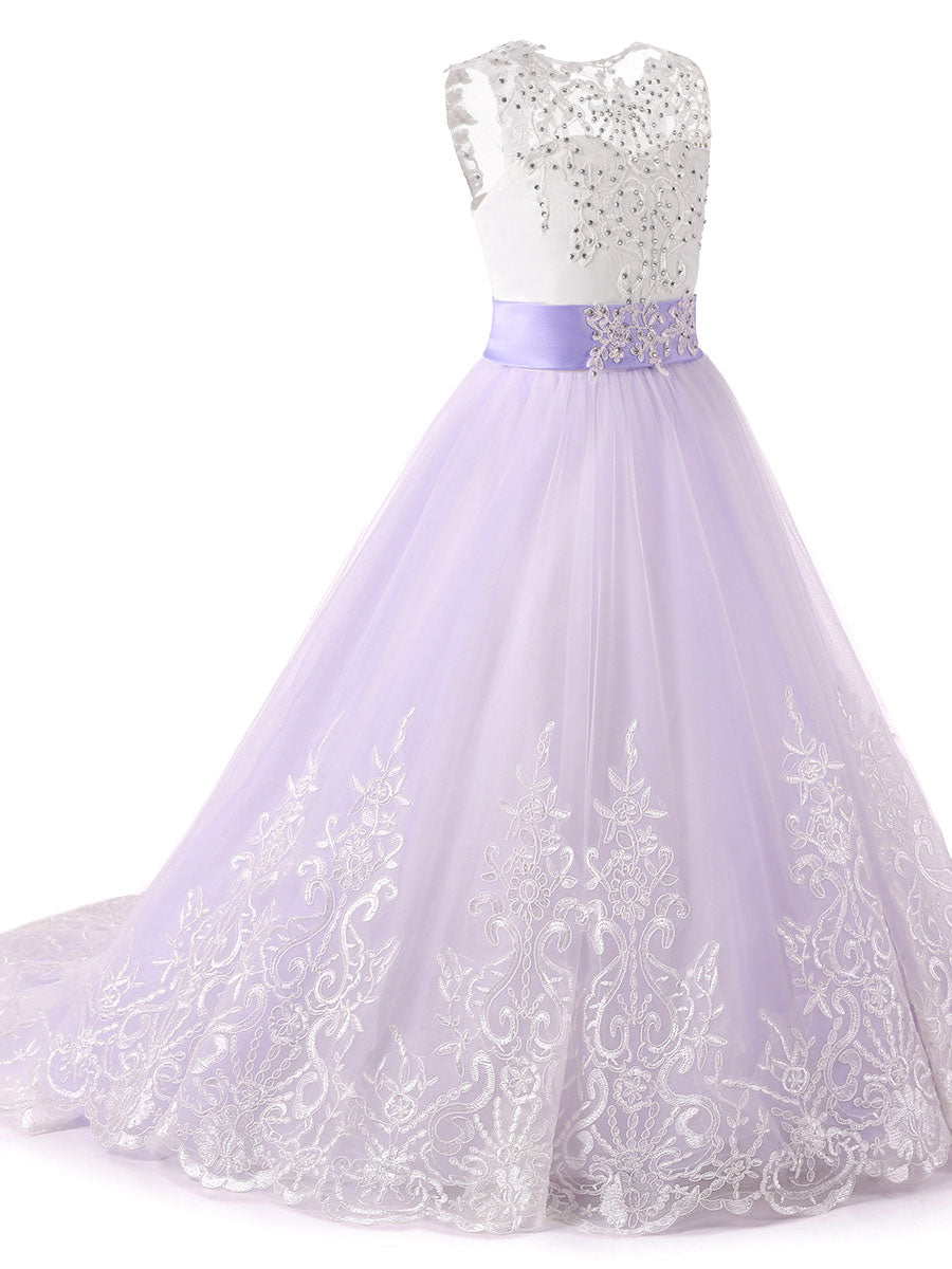 Jewel Neck Sleeveless Studded Formal flower girl dress-showprettydress