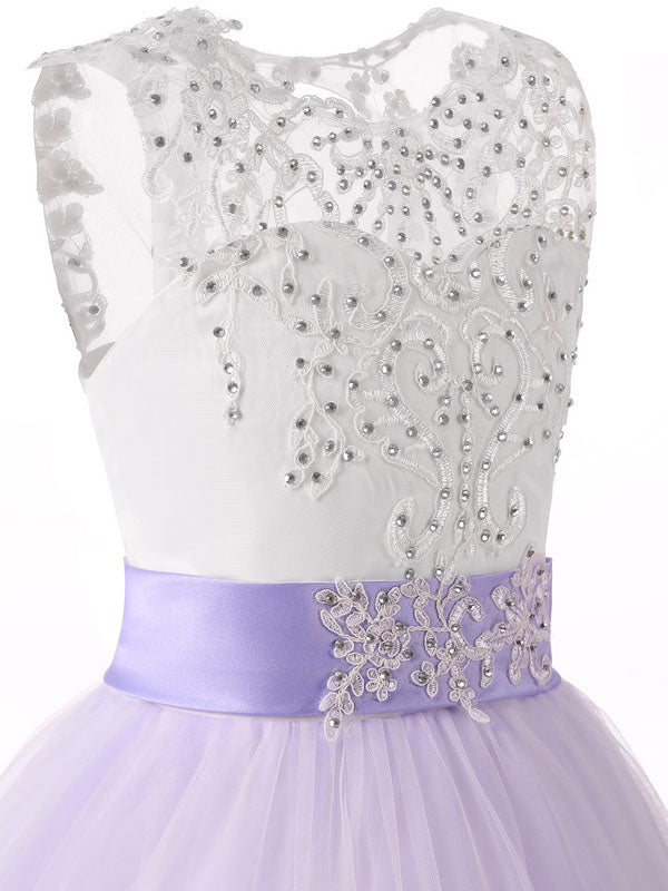 Jewel Neck Sleeveless Studded Formal flower girl dress-showprettydress