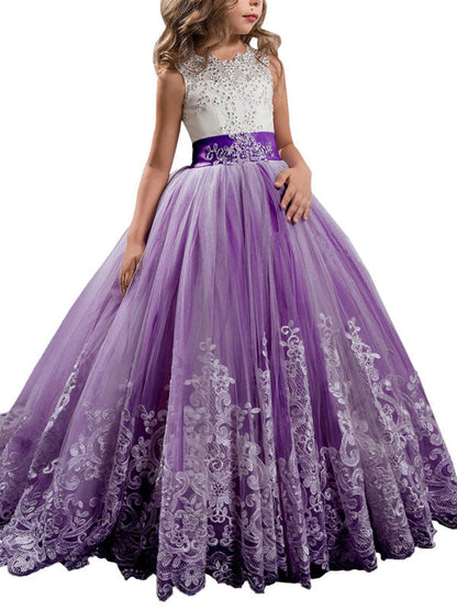 Jewel Neck Sleeveless Studded Formal flower girl dress-showprettydress