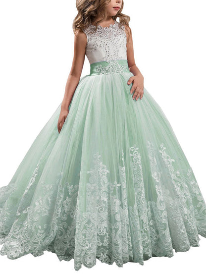 Jewel Neck Sleeveless Studded Formal flower girl dress-showprettydress