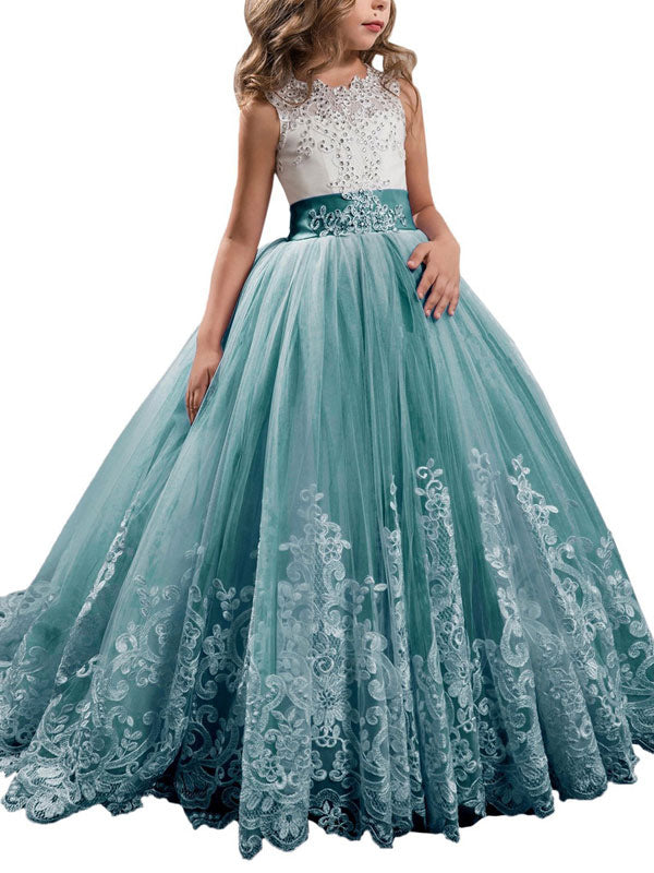 Jewel Neck Sleeveless Studded Formal flower girl dress-showprettydress