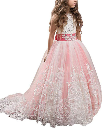 Jewel Neck Sleeveless Studded Formal flower girl dress-showprettydress