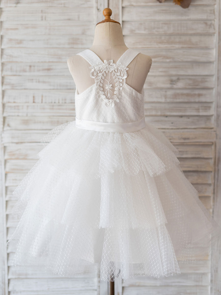 Jewel Neck Sleeveless Tulle Bows Kids Social Party Dresses-showprettydress