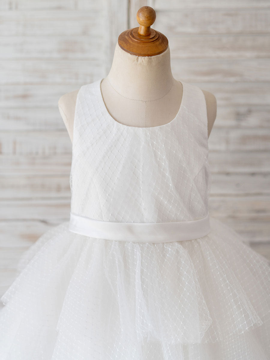 Jewel Neck Sleeveless Tulle Bows Kids Social Party Dresses-showprettydress