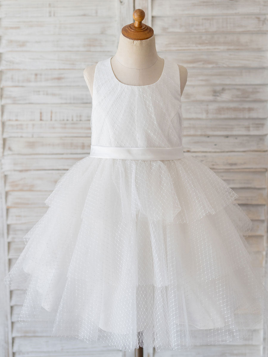 Jewel Neck Sleeveless Tulle Bows Kids Social Party Dresses-showprettydress