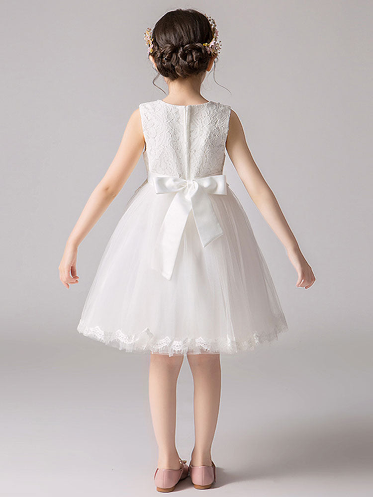 Jewel Neck Tulle Knee-length Princess Flowers Formal Kids Pageant flower girl dresses-showprettydress