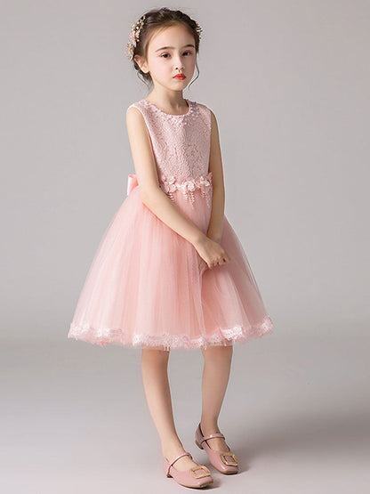 Jewel Neck Tulle Knee-length Princess Flowers Formal Kids Pageant flower girl dresses-showprettydress