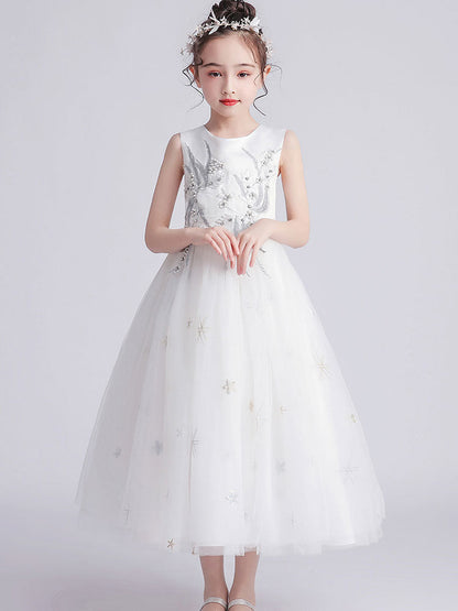 Jewel Neck Tulle Sleeveless Ankle-Length Princess Kids Party Dresses-showprettydress