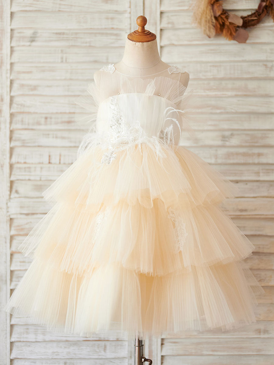 Jewel Neck Tulle Sleeveless Short Princess Beaded Kids Pale Mauve Party Dresses-showprettydress