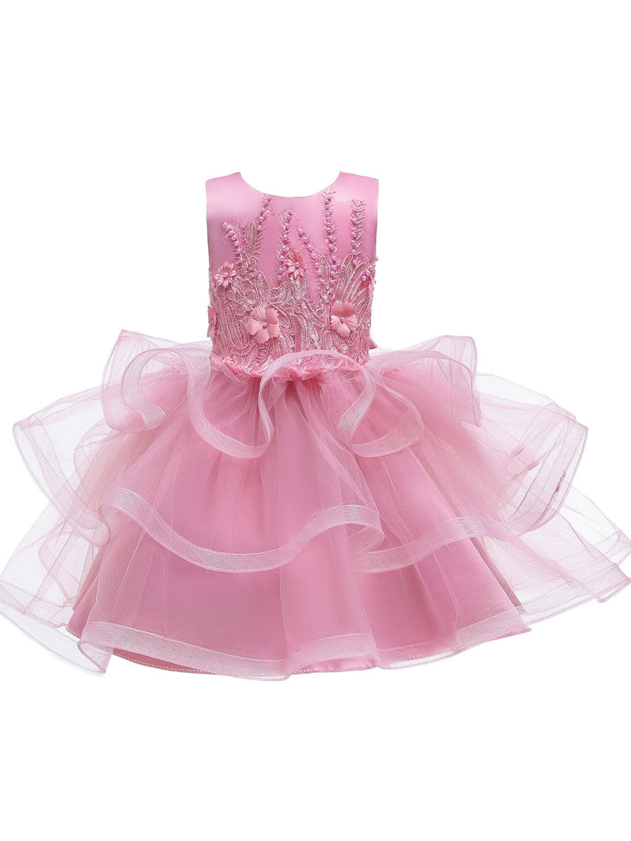 Jewel Neck Tulle Sleeveless Short Princess Beaded Kids Party Dresses-showprettydress