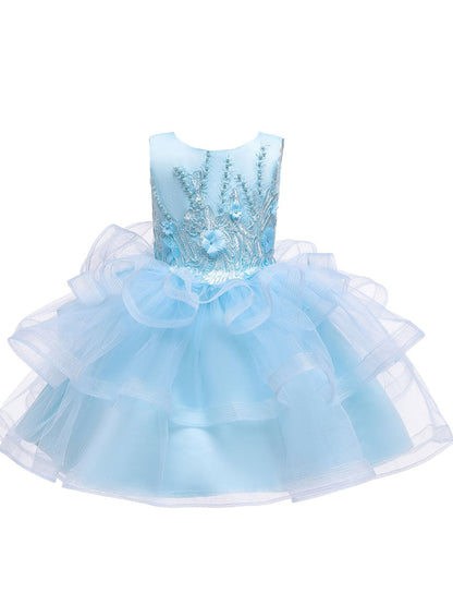 Jewel Neck Tulle Sleeveless Short Princess Beaded Kids Party Dresses-showprettydress