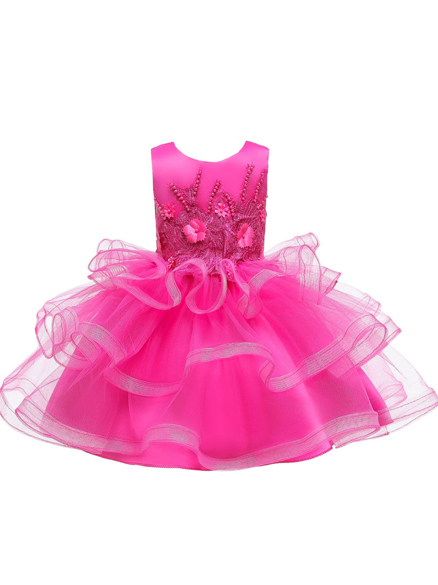 Jewel Neck Tulle Sleeveless Short Princess Beaded Kids Party Dresses-showprettydress