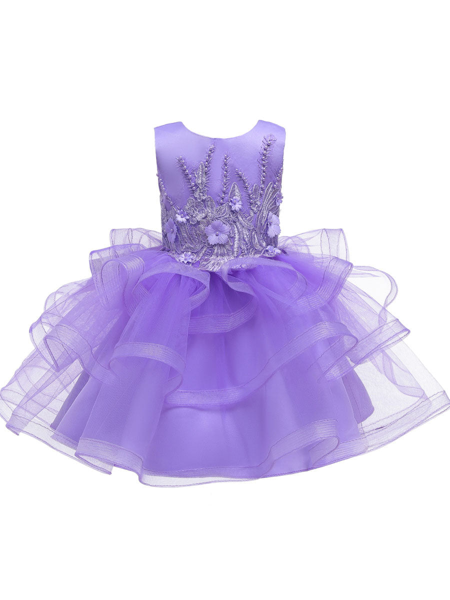 Jewel Neck Tulle Sleeveless Short Princess Beaded Kids Party Dresses-showprettydress