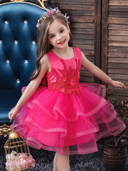 Jewel Neck Tulle Sleeveless Short Princess Beaded Kids Party Dresses-showprettydress