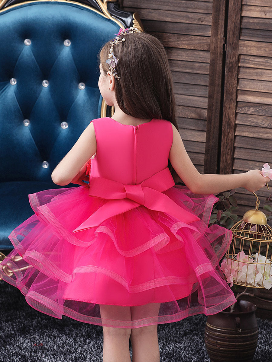 Jewel Neck Tulle Sleeveless Short Princess Beaded Kids Party Dresses-showprettydress