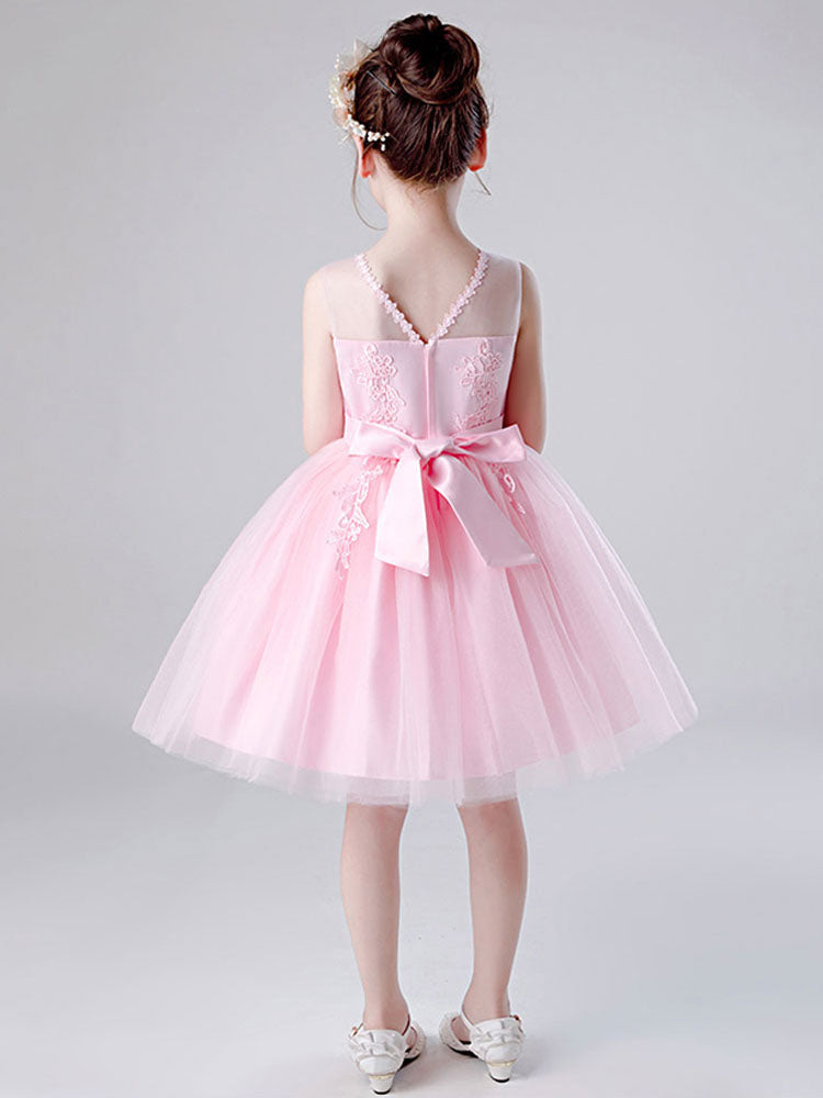 Jewel Neck Tulle Sleeveless Short Princess Embroidered Kids Social Party Dresses-showprettydress