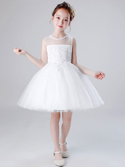 Jewel Neck Tulle Sleeveless Short Princess Embroidered Kids Social Party Dresses-showprettydress