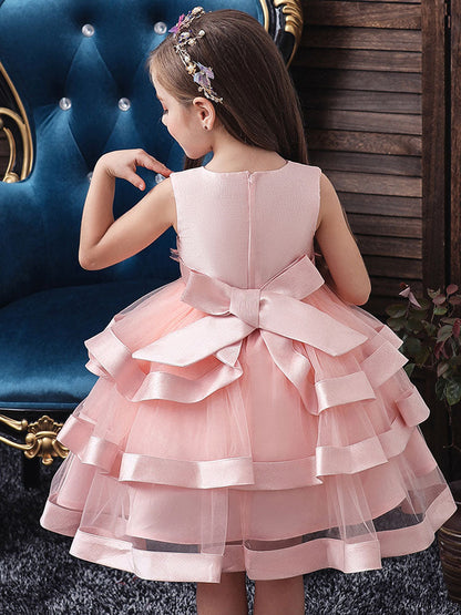 Jewel Neck Tulle Sleeveless Short Princess Flowers Formal Kids Pageant flower girl dresses-showprettydress