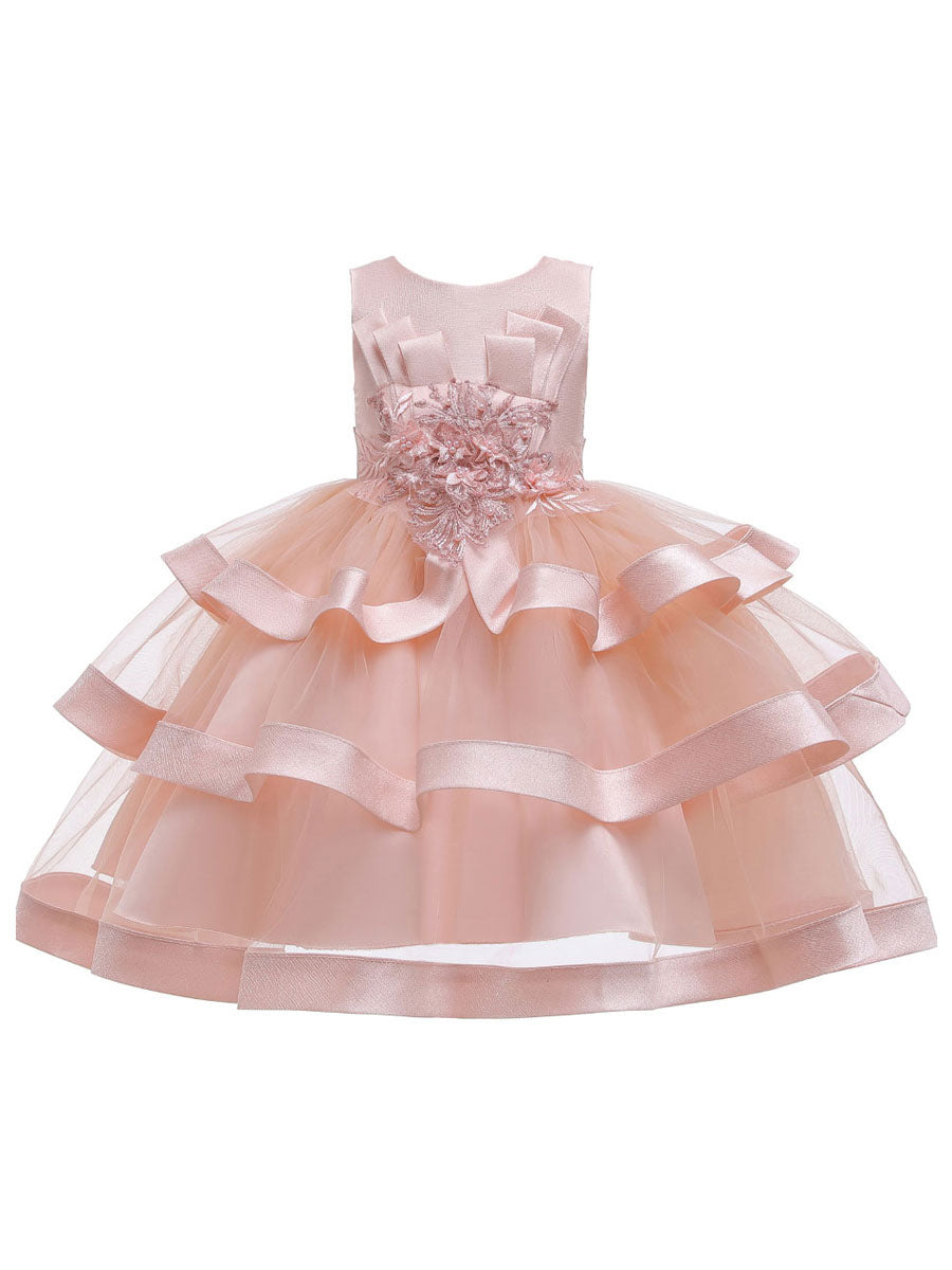 Jewel Neck Tulle Sleeveless Short Princess Flowers Formal Kids Pageant flower girl dresses-showprettydress