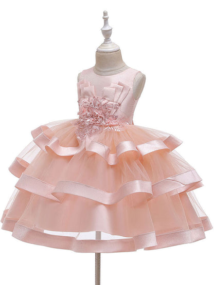 Jewel Neck Tulle Sleeveless Short Princess Flowers Formal Kids Pageant flower girl dresses-showprettydress