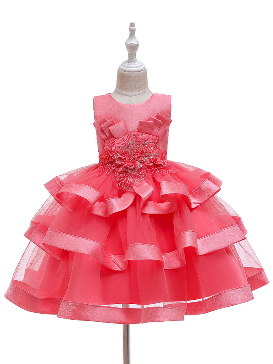 Jewel Neck Tulle Sleeveless Short Princess Flowers Formal Kids Pageant flower girl dresses-showprettydress