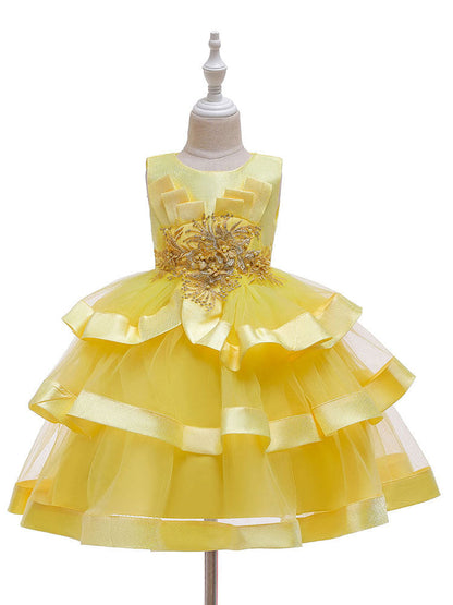 Jewel Neck Tulle Sleeveless Short Princess Flowers Formal Kids Pageant flower girl dresses-showprettydress