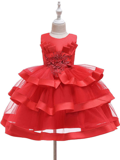 Jewel Neck Tulle Sleeveless Short Princess Flowers Formal Kids Pageant flower girl dresses-showprettydress