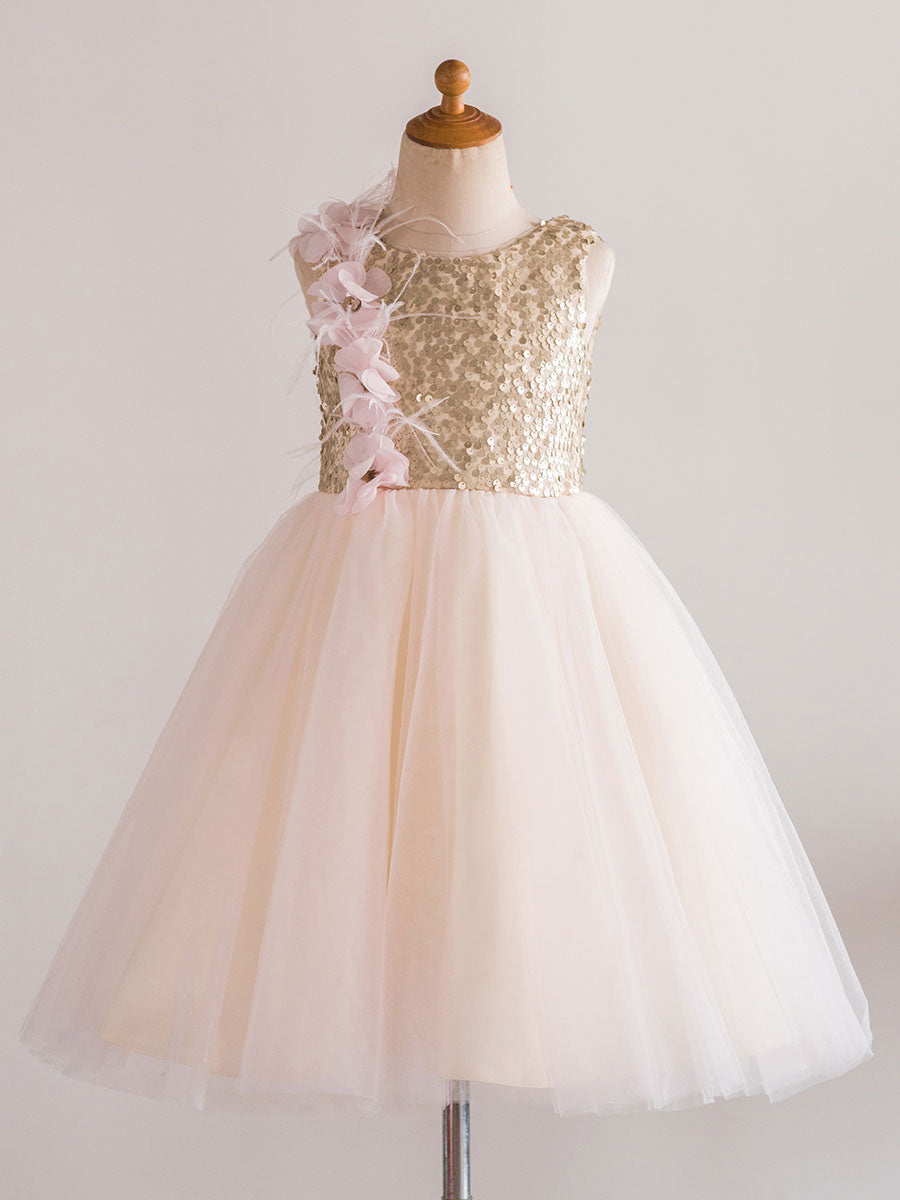 Jewel Neck Tulle Sleeveless Short Princess Flowers Kids Social Party Dresses-showprettydress