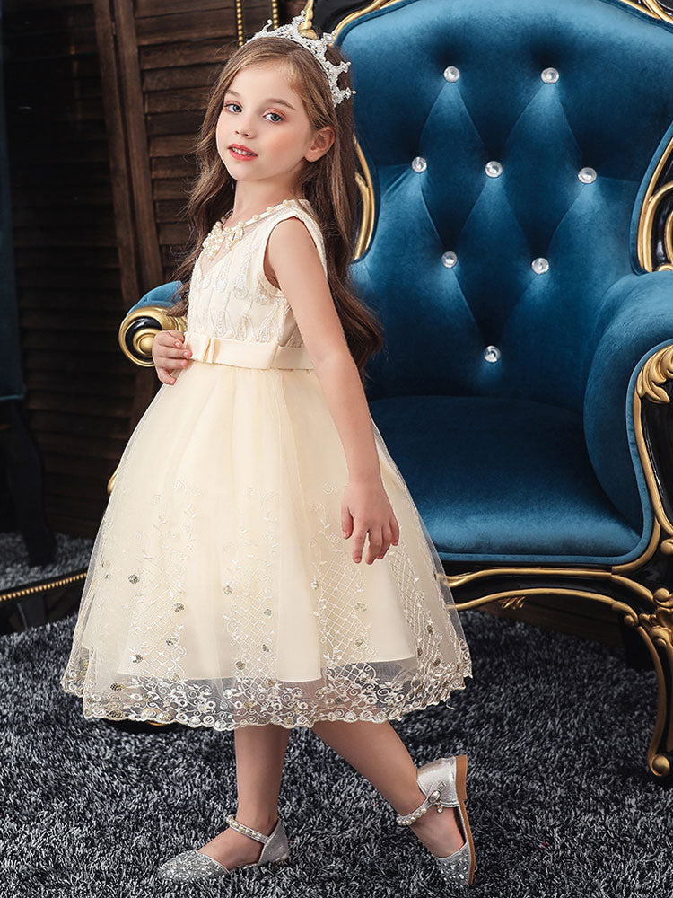 Jewel Neck Tulle Sleeveless Short Princess Kids Pageant flower girl dresses-showprettydress