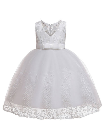 Jewel Neck Tulle Sleeveless Short Princess Kids Pageant flower girl dresses-showprettydress