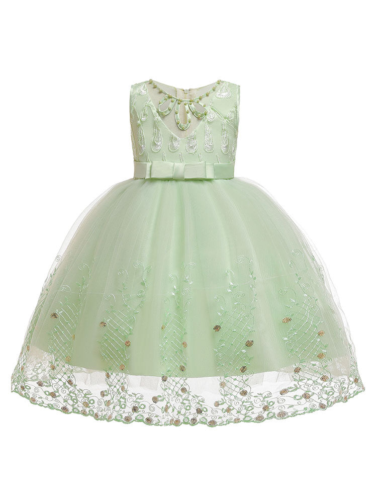 Jewel Neck Tulle Sleeveless Short Princess Kids Pageant flower girl dresses-showprettydress