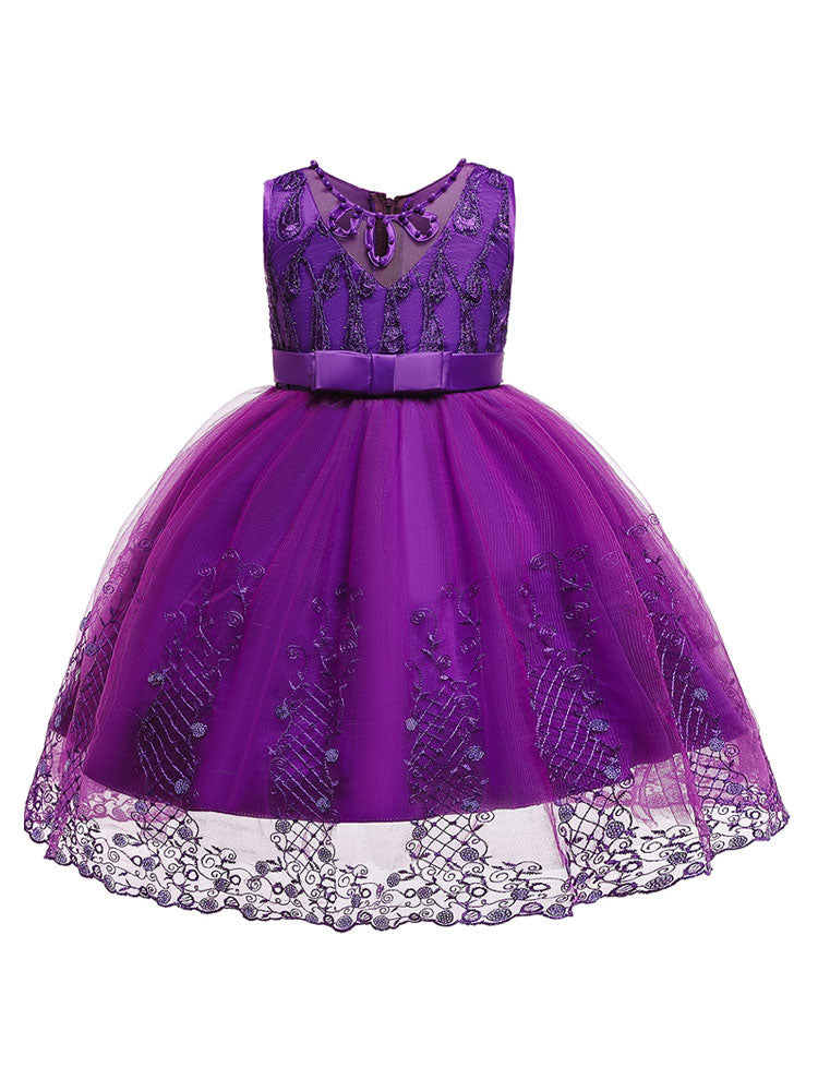 Jewel Neck Tulle Sleeveless Short Princess Kids Pageant flower girl dresses-showprettydress