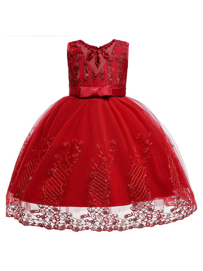 Jewel Neck Tulle Sleeveless Short Princess Kids Pageant flower girl dresses-showprettydress