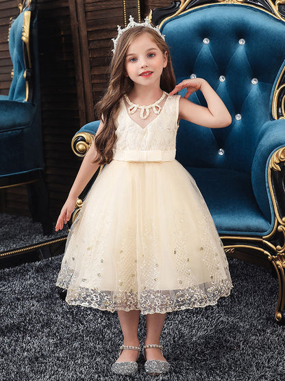 Jewel Neck Tulle Sleeveless Short Princess Kids Pageant flower girl dresses-showprettydress