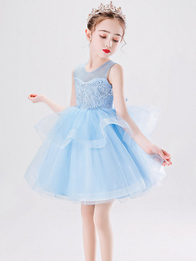 Jewel Neck Tulle Sleeveless Short Princess Kids Social Party Dresses-showprettydress