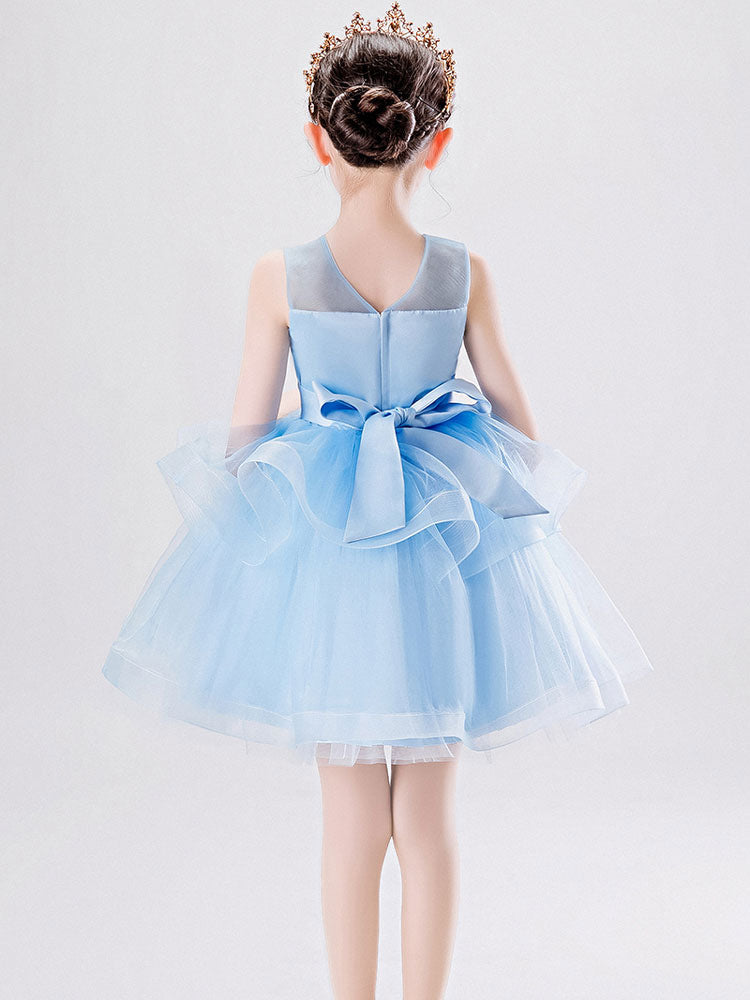 Jewel Neck Tulle Sleeveless Short Princess Kids Social Party Dresses-showprettydress