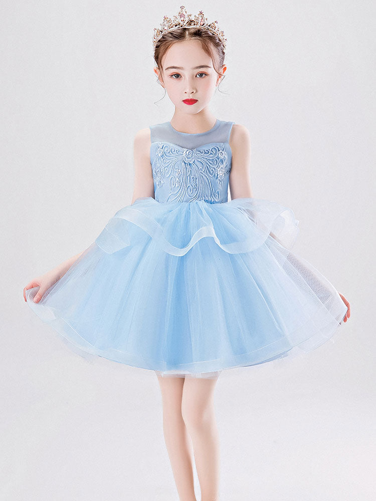 Jewel Neck Tulle Sleeveless Short Princess Kids Social Party Dresses-showprettydress