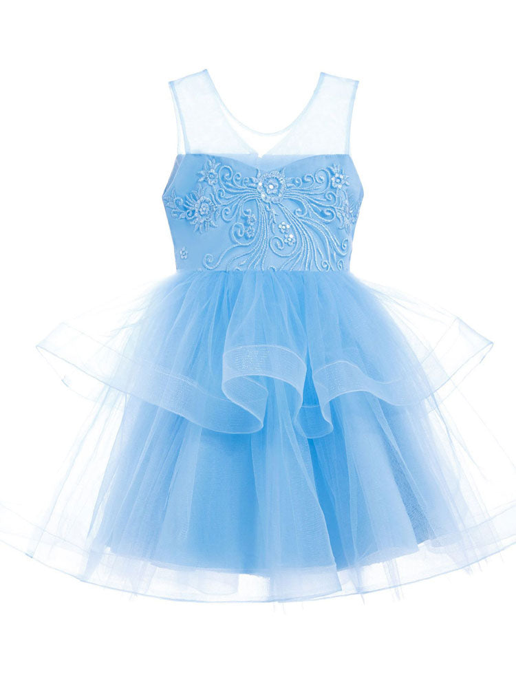 Jewel Neck Tulle Sleeveless Short Princess Kids Social Party Dresses-showprettydress